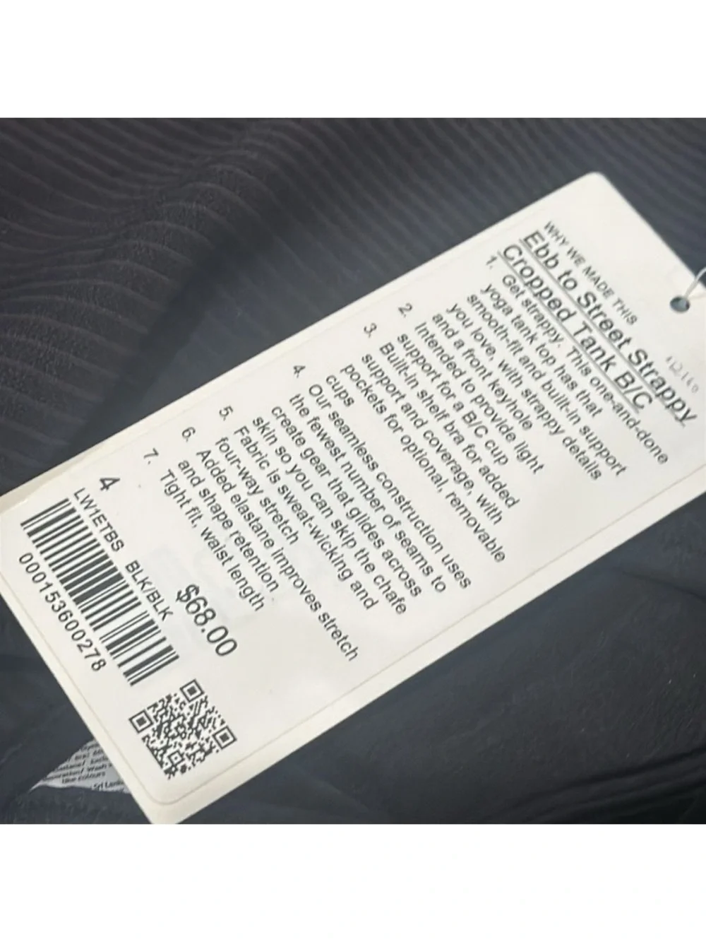 LULULEMON EBB TO STREET STRAPPY Black Ribbed Tank